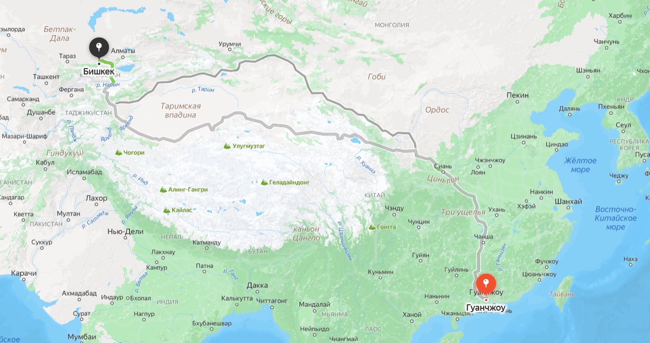 Доставка из Китая в Кыргызстан, маршрут доставки грузов 